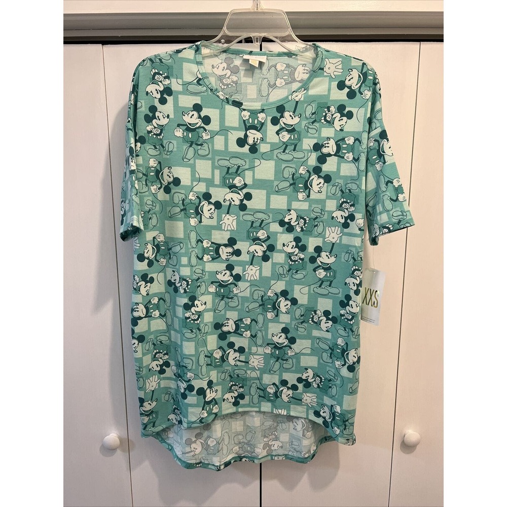 NEW Lularoe Womens Irma Tunic Shirt‎ Disney Mickey/Minnie Mouse MINT GREEN XXS